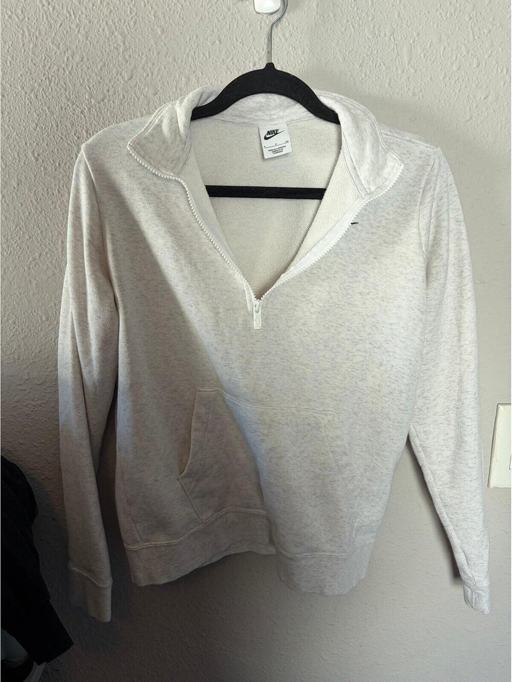 Nike 1/2 zip pullover waist length light grey/white heathered size S